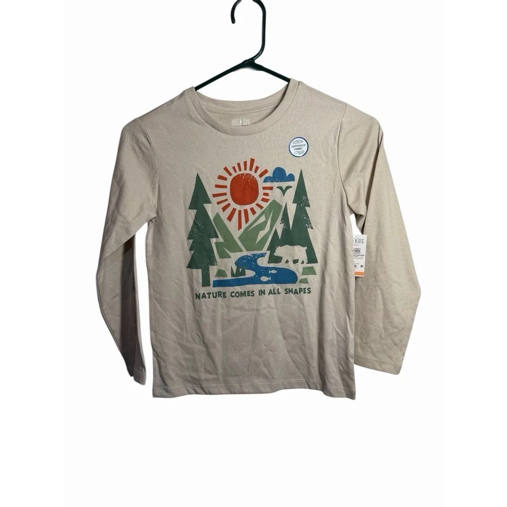 365 Kids Garanimals Boys Long Sleeve Camping Nature Graphic T-Shirt Beige Size 8